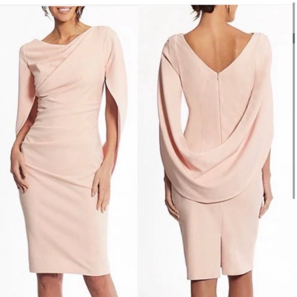 BETSY & ADAM Caped drape back pink Sheath Dress 14